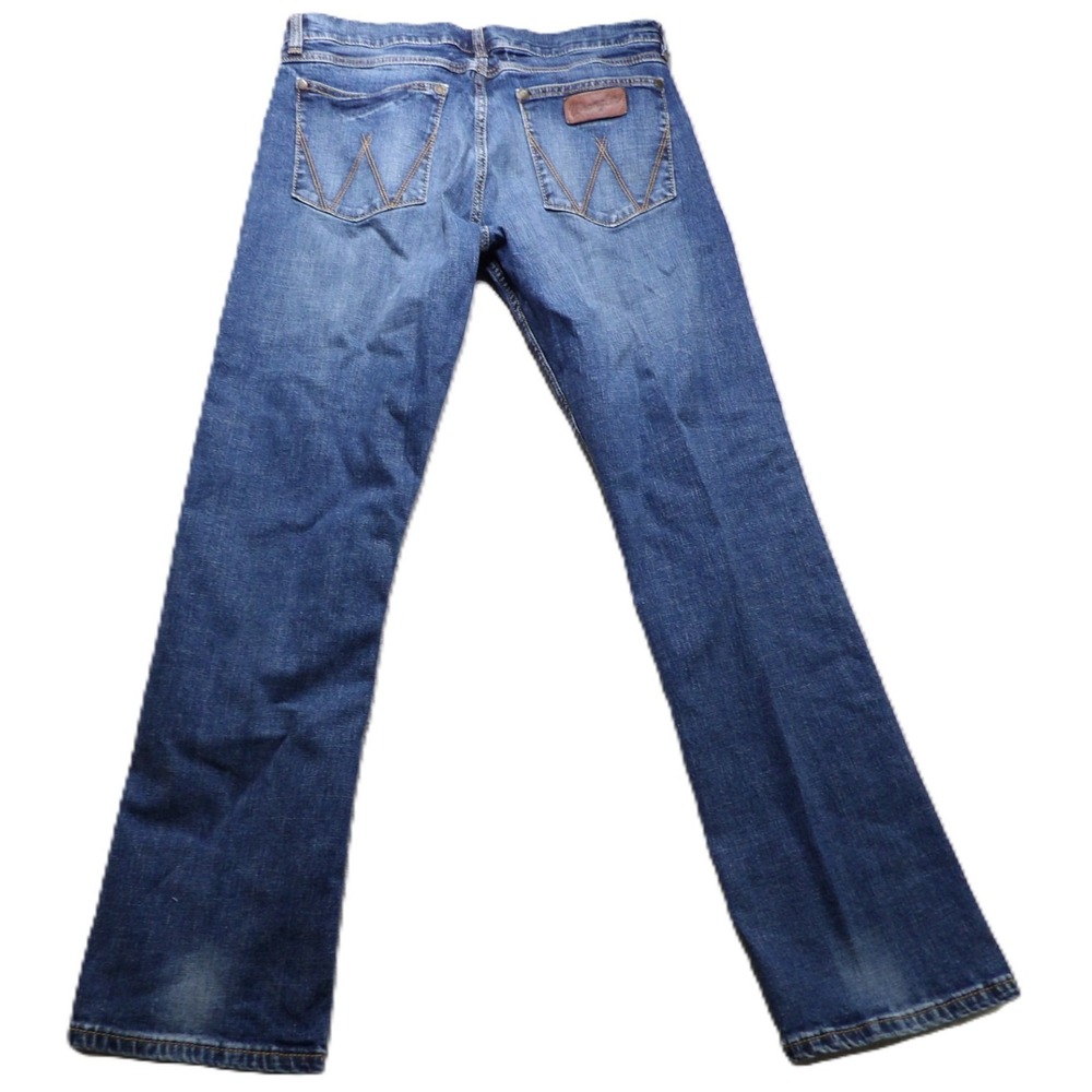 Wrangler Retro Slim Straight Jeans Men 33x32 Blue Cotton Denim Pant Regular Logo